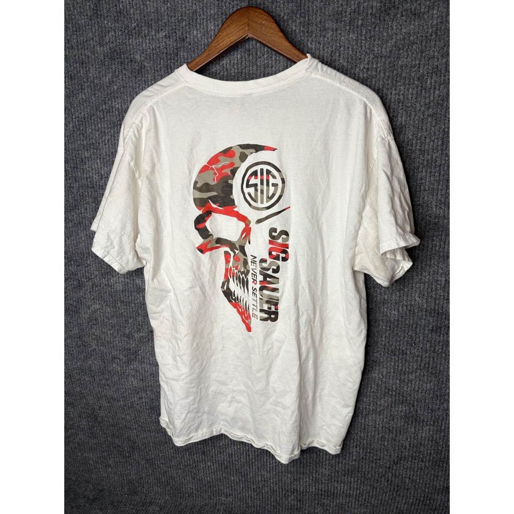 Sig Sauer Mens White Camo Skull Never Settle Graphic T-Shirt XL